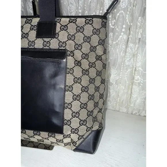 GUCCI Tote Bag GG Canvas BEIGE All-over Pattern Shoulder ladies used Italy - Picture 4 of 14